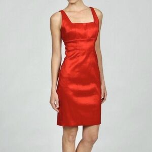 Calvin Klein Red Satin Mini Dress Cocktail Pleated Tank 6 Party Minimalist